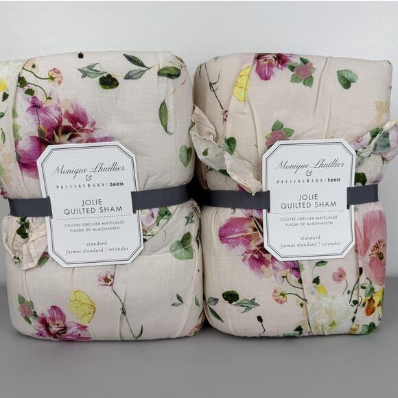 Monique Lhuillier Pottery Barn Teen Jolie Quilted Sham Standard Set of 2 Floral - Picture 4 of 5